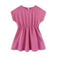 thumbnail image 2 of NAISIBABY Girls A-line Dress, Stretchy Waist Short Sleeve Solid Color Cotton Sundress Hot Pink 4-5T, 2 of 9