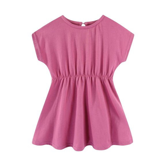 Zwiiyzr 2025 6M-5Y Toddler Baby Girl Summer Sundress Cap Sleeve Casual Swing Flowy Dress Cotton Solid Outfits Hot Pink
