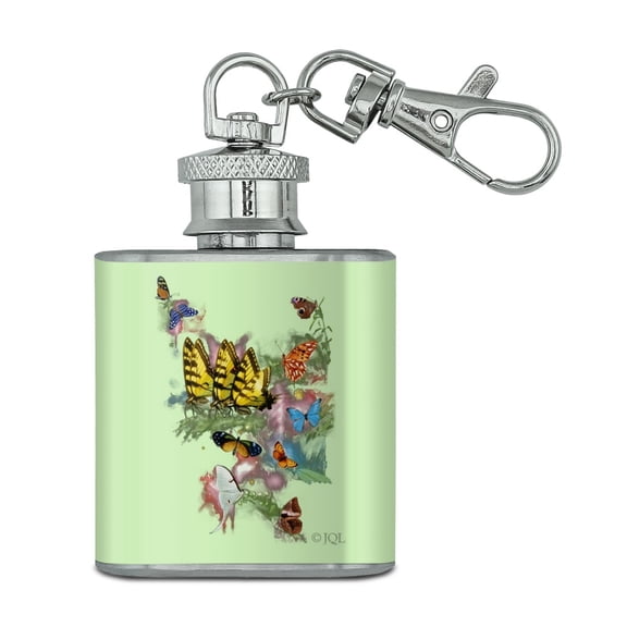 Butterflies Butterfly Magical Emergence Tiger Swallowtail Stainless Steel 1oz Mini Flask Key Chain
