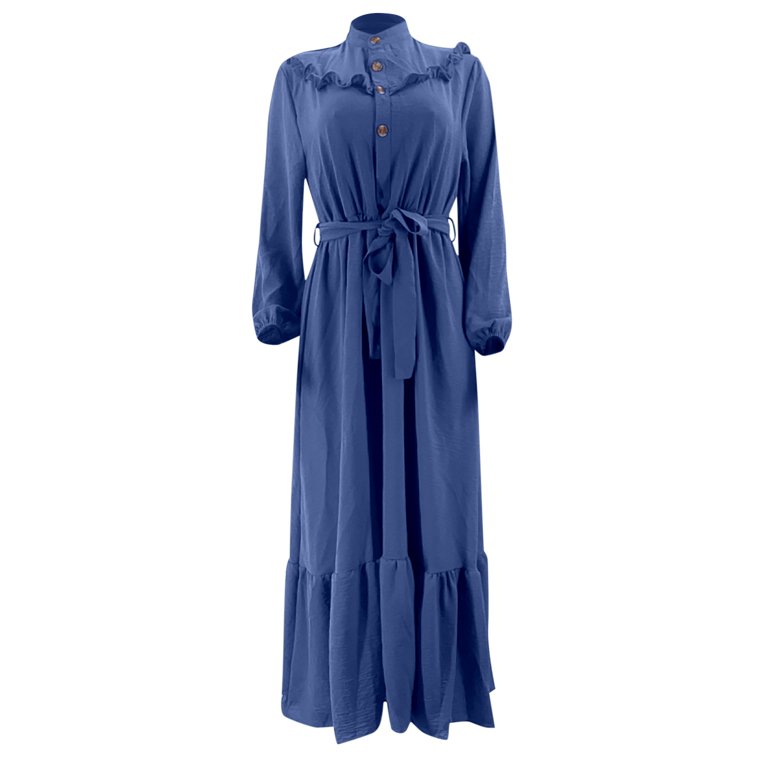 knee length dresses for ladies Happy To Be Here Blue Floral Embroidered Eyelet Maxi Dress