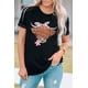 thumbnail image 1 of ABPHQTO Camiseta de manga corta con estampado gráfico de cabeza de vaca floral occidental negra para mujer, 1 of 5