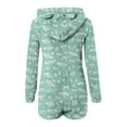 thumbnail image 4 of aohooy Onesie Plus Size Women Graphic Winter Sherpa Plush Shorts Pajamas Hooded Ears Fleece Zipper Sleepwear Long Sleeve Jumpsuit Green,L, 4 of 5