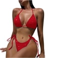 thumbnail image 3 of ECHFIPROM Women's Shiny Triangle Bikini Set,2 Piece Bathing Suits for Women Adjustable Tie Side Swimwear for Beach & Pool,Red,S, 3 of 6