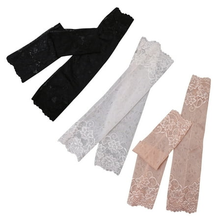 

3 Pairs Lace Breathable Stretchy Arm Cover Sleeve Elbow Protector Elastic Elbow Brace for Sun Protection (Khaki Black White)