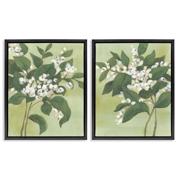 Stupell Industries Verdant Herb Blossoms 2 Piece Black Framed Floater Canvas Set, design by June Erica Vess