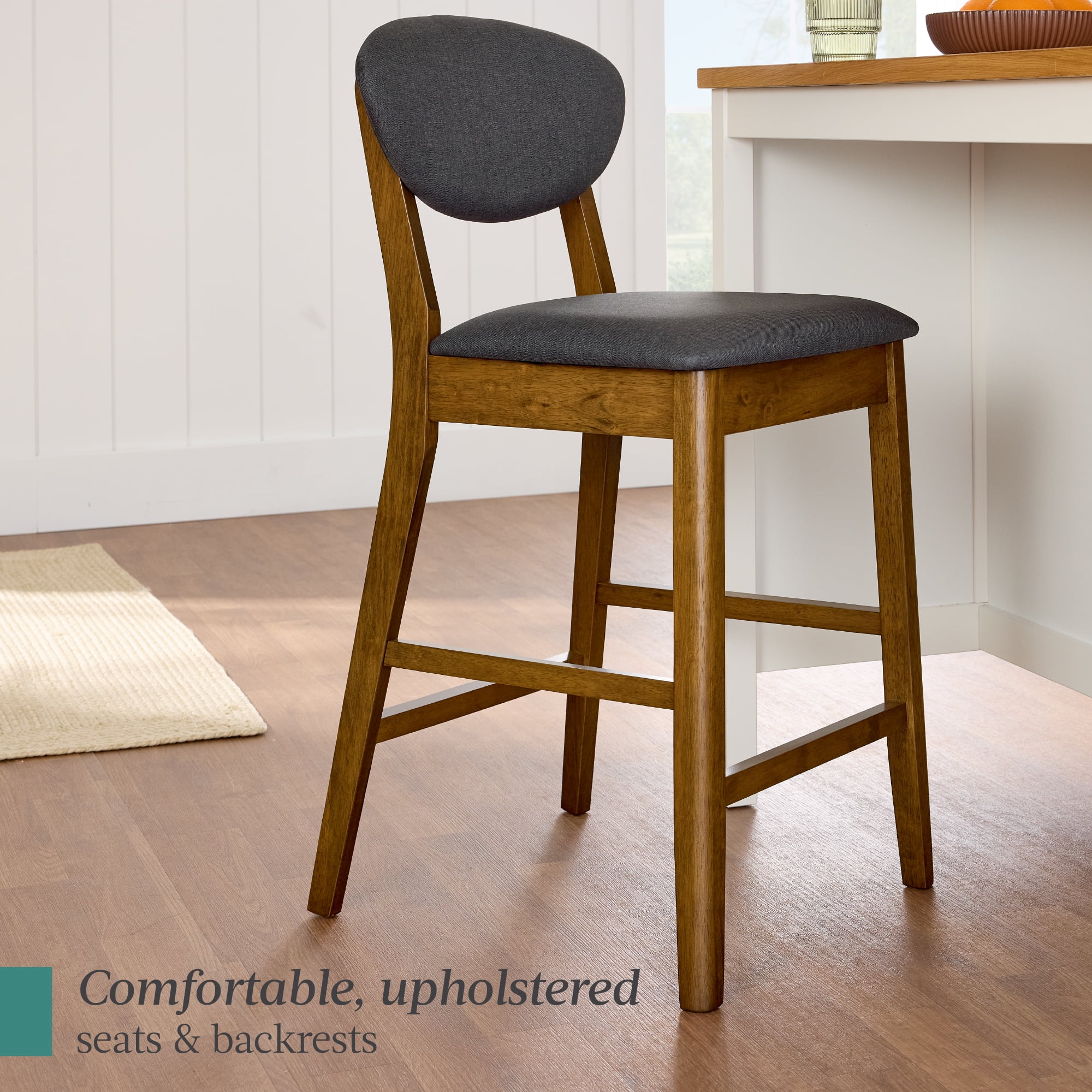 Best Choice Products Set of 2 Counter-Height Bar Stools, Armless W/Upholstered Seat Cushion & Backrest - Walnut/Charcoal