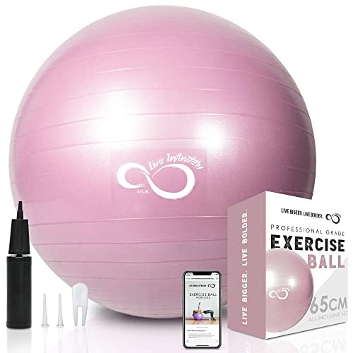 Live Infinitely Exercise Ball (55cm-95cm) Extra Thick Professional Grade Balance & Stability Ball- Anti Burst Tested Supports 2200lbs- Includes Hand Pump & Workout Guide Access