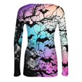 thumbnail image 5 of Satingcolo Womens Halloween Long Sleeve Crewneck Shirts Fall Trendy Funny Pumpkin Bats Skull Graphic Slim Basic Tops Blue M, 5 of 6