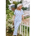 thumbnail image 2 of Ekouaer Womens Satin Silky Pajama Set Short Sleeve Shirt with Long Pajama Pant Set Soft PJ Loungewear, 2 of 6