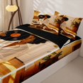 thumbnail image 3 of Castle Fairy Boho Black Woman Zipper Twin Comforter Sets with Fitted Sheet and 2 Pillowcases,Vinyl Record Art Zipper Bedding Set,Yellow,Black Reversible,4-Piece, 3 of 6