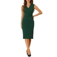 thumbnail image 2 of Vestido de tubo sin mangas de cuello en V para mujeres Inspire Chic, vestido lápiz con cinturón, color verde oscuro, talla L, 2 of 6