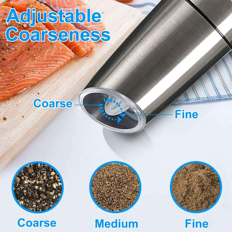Automatic Gravity Electric Salt and Pepper Grinder Set - Premium Stainless  Steel Mill Grinder with Adjustable Coarseness - Battery-Operated