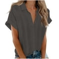 thumbnail image 2 of ICHUANYI Clearance Fashion Woman Causal Button Solid Blouse Short Sleeve T-Shirt Summer Tops(Gray, XL) ICHUANYI WER2023080707624, 2 of 8
