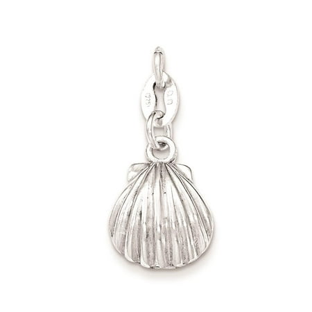 925 Sterling Silver Polished & Satin Seashell Open-back Textured Charm Pendant