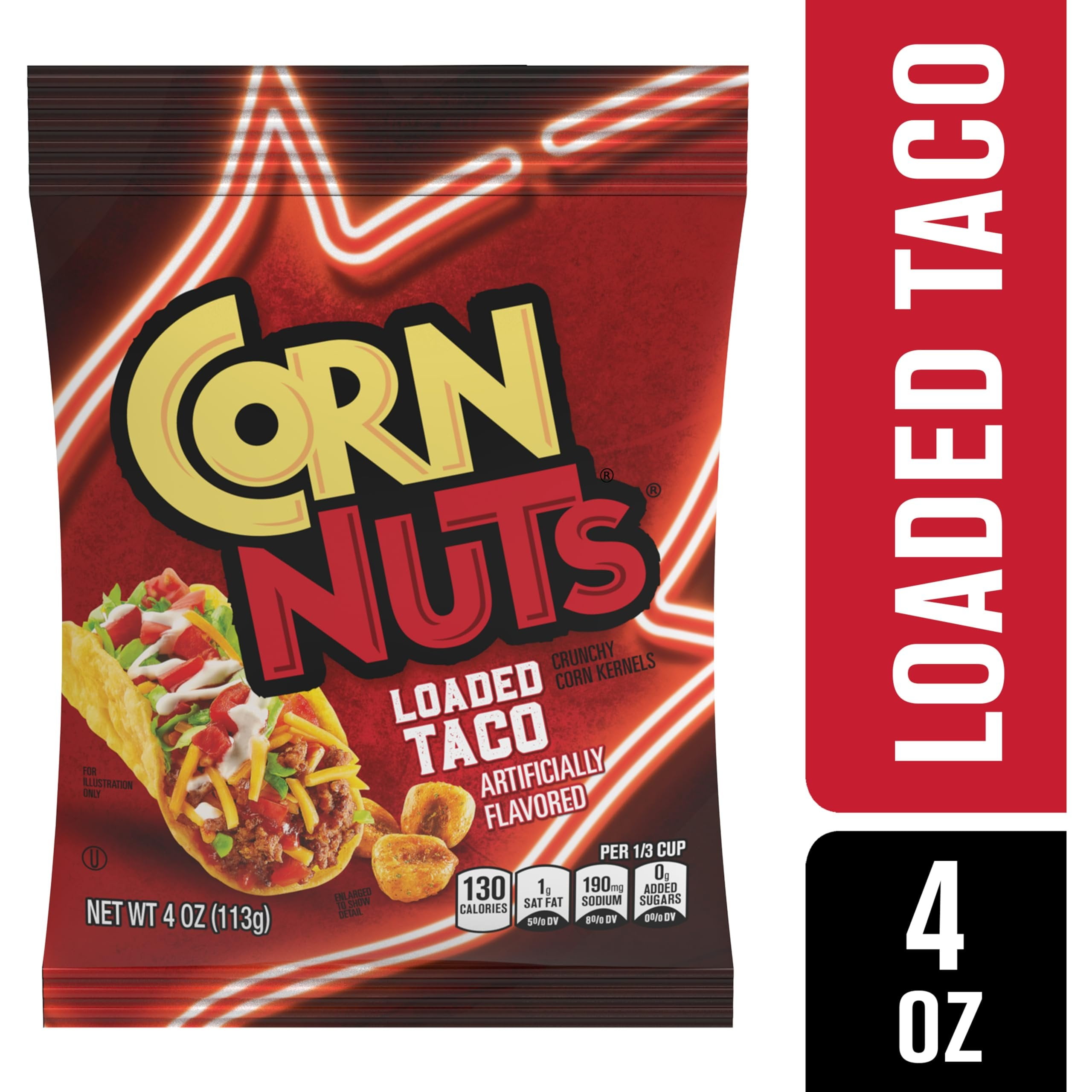 CORN NUTS Loaded Taco Crunchy Corn Kernels 4 OZ Bag, 12-Pack, 3 LB