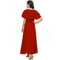 thumbnail image 3 of eloria Women's Georgette Ankle Length V Neck Short Sleeve Waist Tie Long Dress, Color : Red | Size : XS, 3 of 6