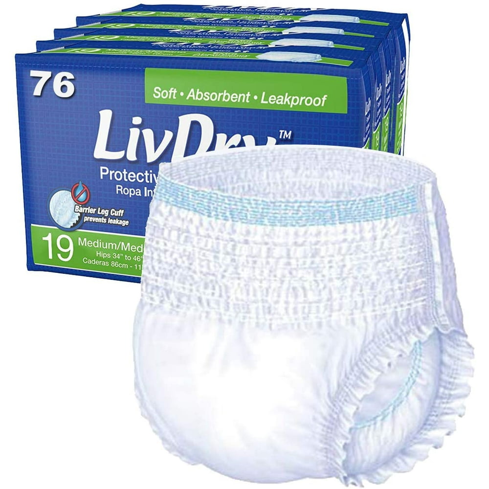 LivDry Adult Incontinence Underwear, Extra Comfort, High Absorbency, Leak Protection (Medium, 76