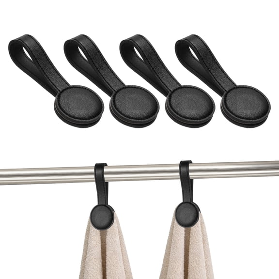 Uxcell 4 Pcs Kitchen Magnetic Towel Clips Leather Towel Holder Clip Hand Hooks Kitchen Accessories Black