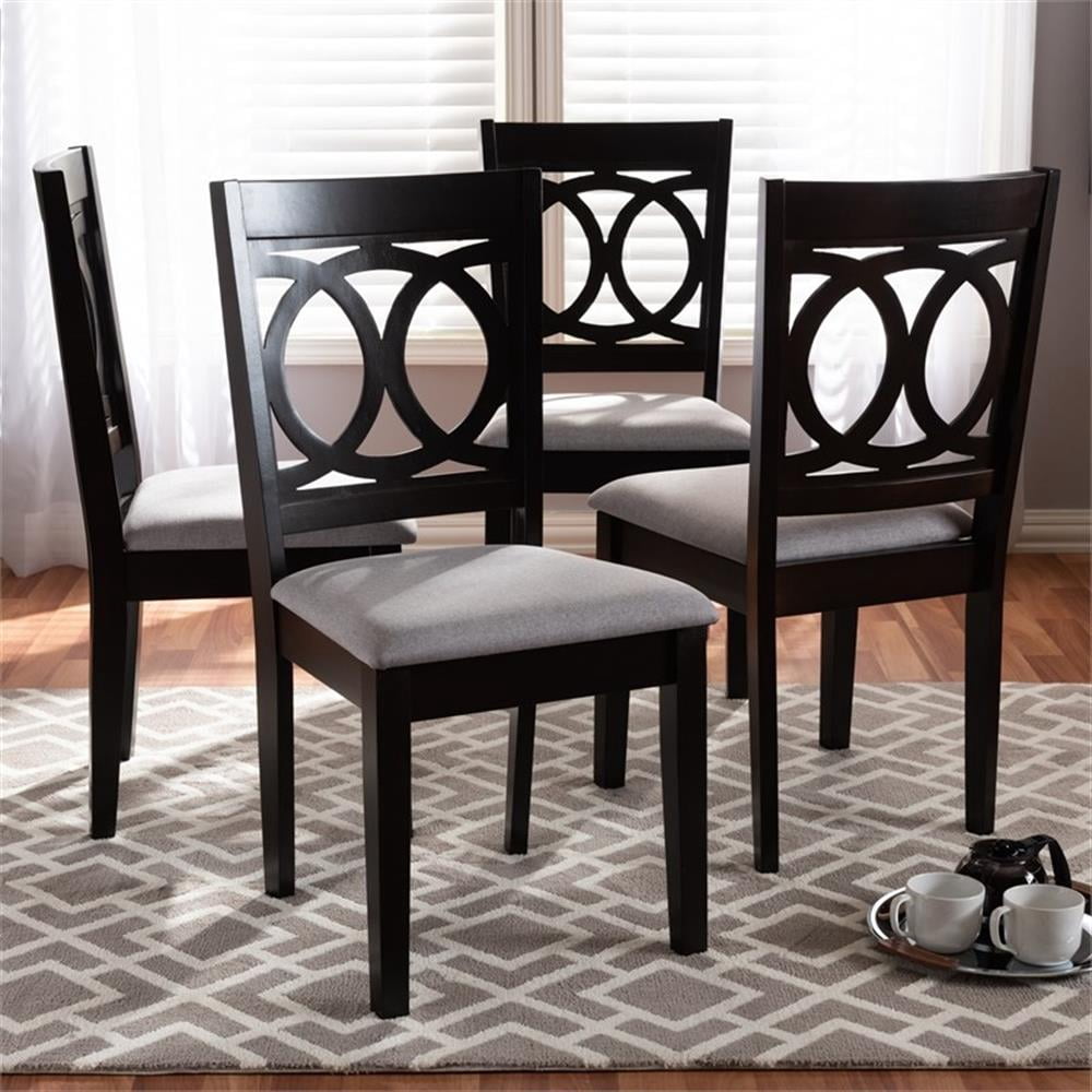 Baxton Studio Lenoir Fabric and Wood Dining Chairs in Gray and Brown (Set of 4)
