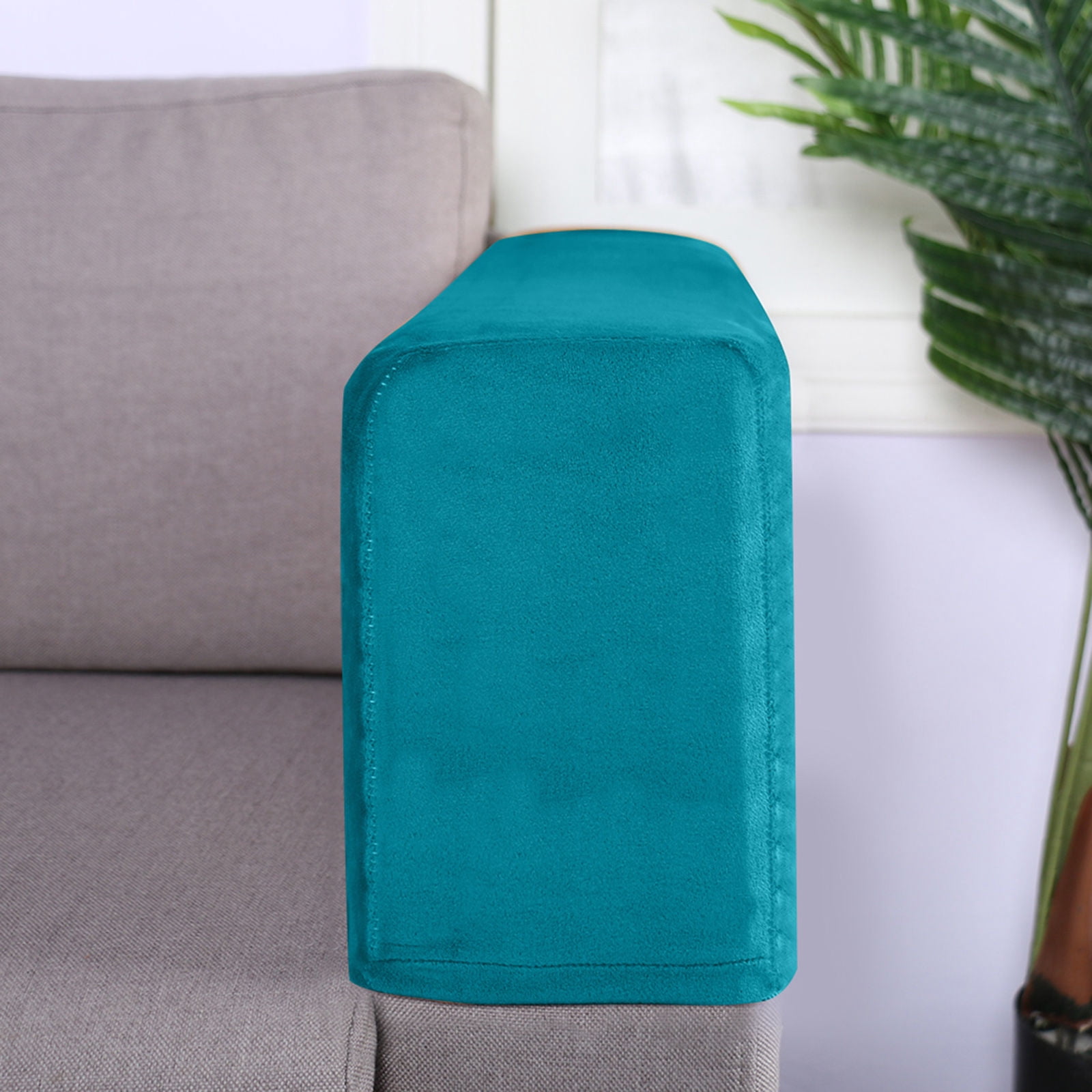 Velvet Couch Arm Cover, Stretch Armrest Covers Washable Armchair Slipcover for Recliner Sofa Soft Furniture Protector for Living Room-Blue-green-4 pcs