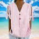 thumbnail image 3 of Tops Sueltos Casuales para las Mujeres No Posicionamiento Impreso Botón de Cuello en V Manga Corta Atada Camiseta, Top de Verano de Moda, 3 of 7