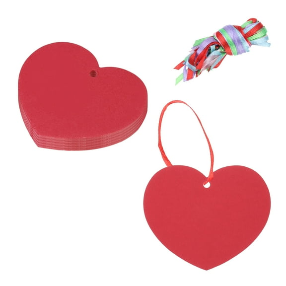 100PCS Red Heart Paper Cutouts 2.5 Inch Heart Shaped Tags with 100PCS Ribbon for Valentine's Day DIY Craft