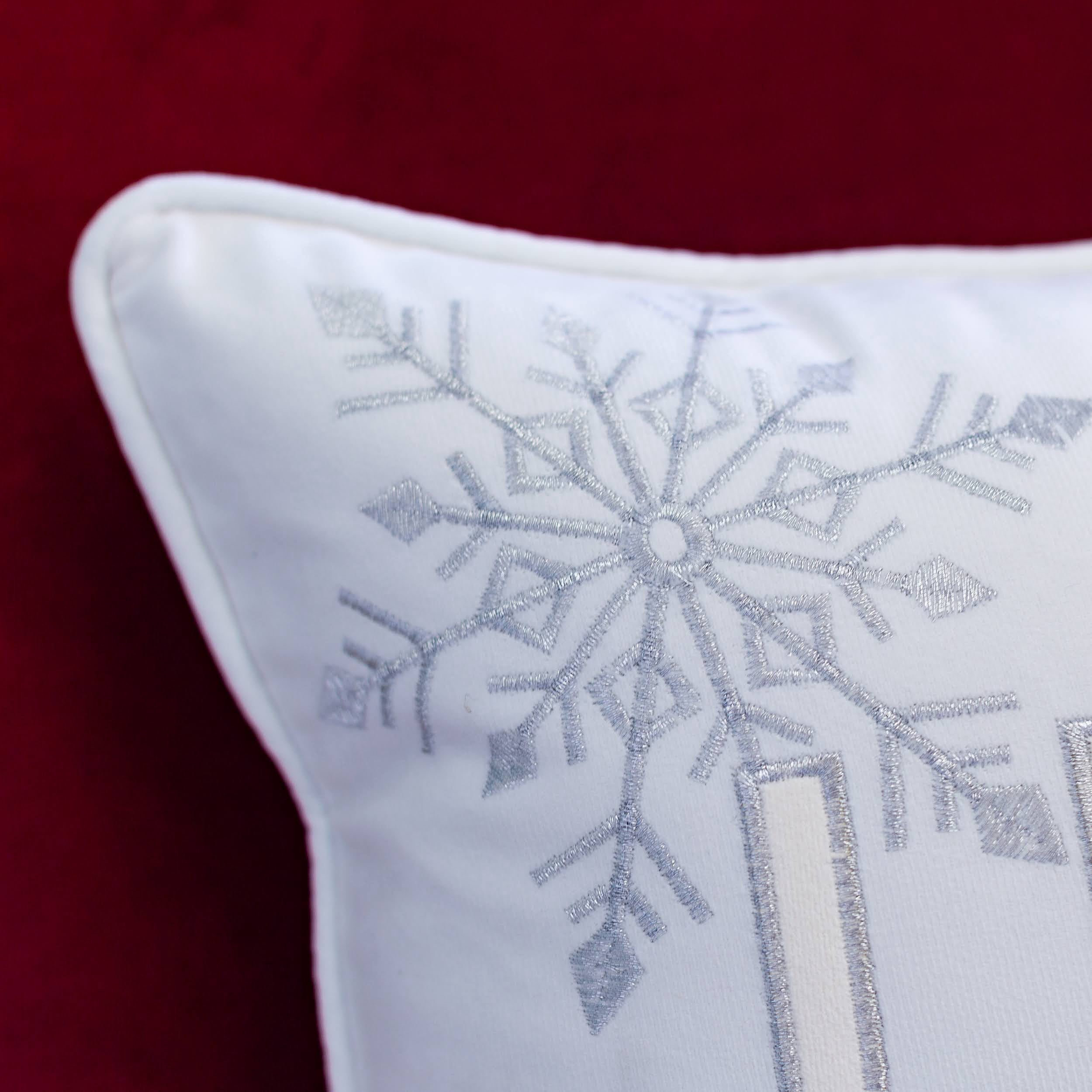 Let-It-Snow White and Ivory Embroidered Snowflake Graphic Polyester 14 in. x 20 in. Decorative Throw Pillow