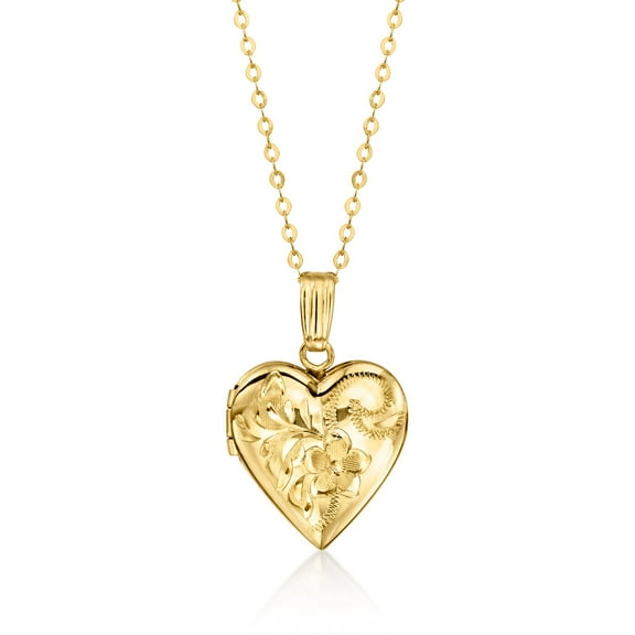 Ross-Simons 10kt Yellow Gold Floral Heart Locket Necklace, Women's, Adult