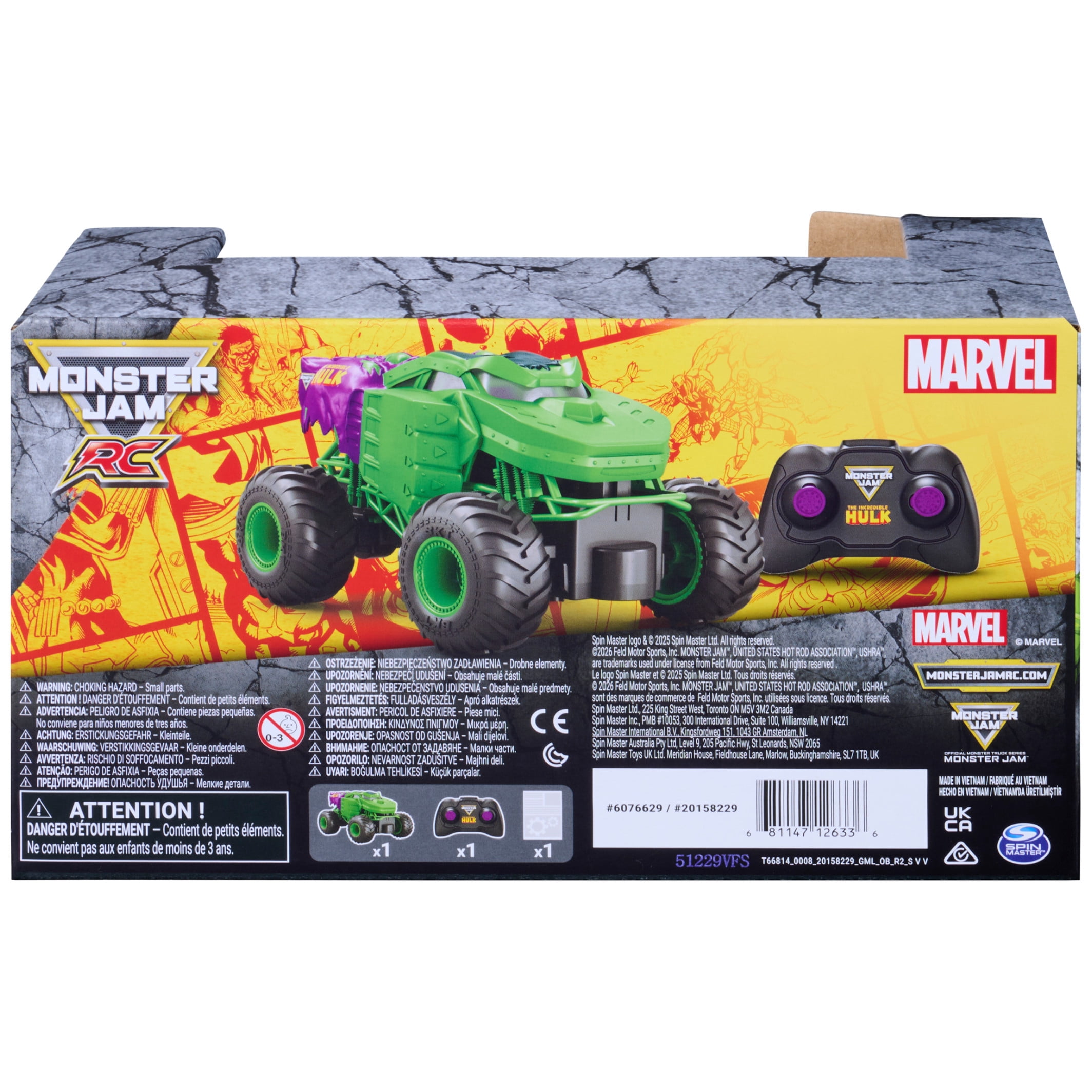 Monster Jam Marvel The Hulk RC Monster Truck, 1:24 Scale, for Kids Ages 4 and up