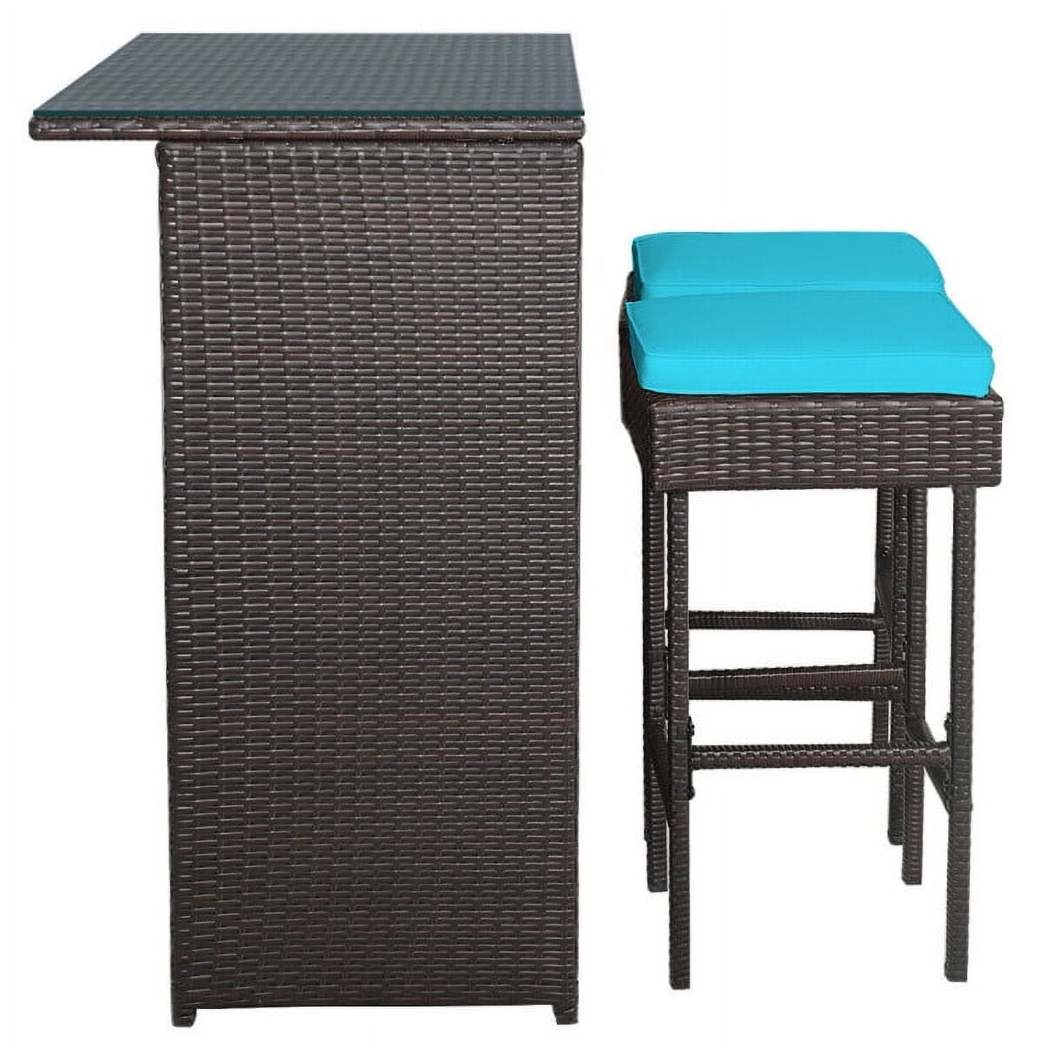 Aimee Lii 3PCS Patio Rattan Wicker Bar Table Stools Dining Set, Outdoor Patio Furniture, Turquoise Aimee Lii 3PCS Patio Rattan Wicker Bar Table Stools Dining Set, Outdoor Patio Furniture, Turquoise