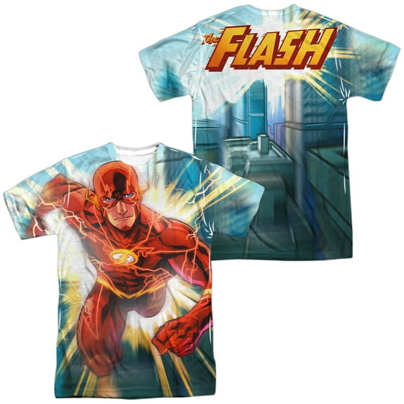 JLA Faster Than Lightning Unisex Adult Sublimated Costume T Shirt (Front/Back), Large Multicolor