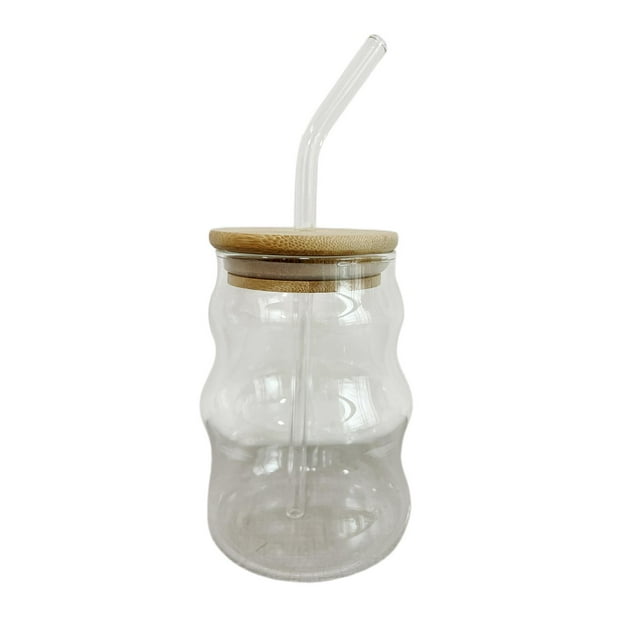 jifeng Creative Glass Jar with Straws Reusable Transparent Drinkware Coffee Cup B