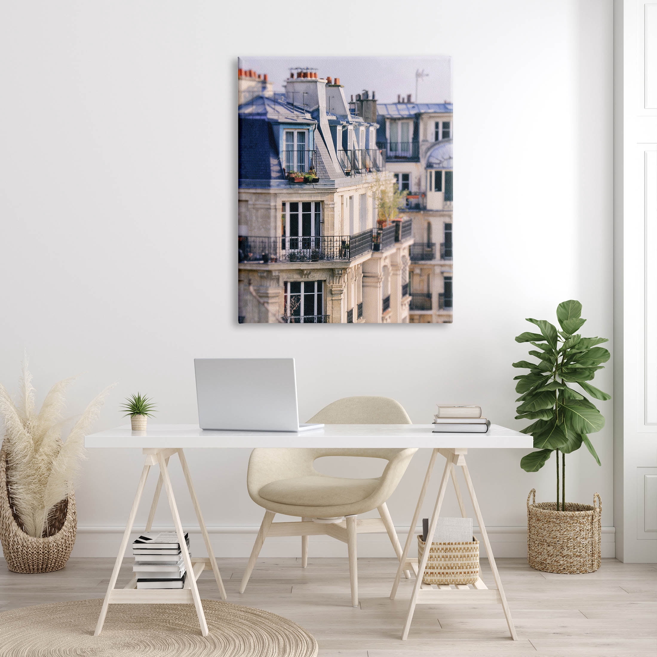 Parisian Architecture Buildings Town & City Photograph Gallery Wrapped Canvas Print Wall Art