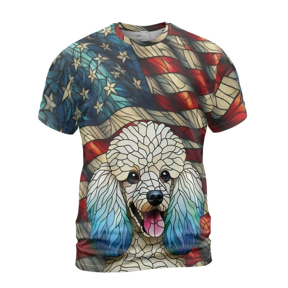 Patriotic Poodle Stained Glass Portrait American Flag All Over Print 3D Shirt Unisex Merch Poodles Dog Lover Gifts Idea - 01010