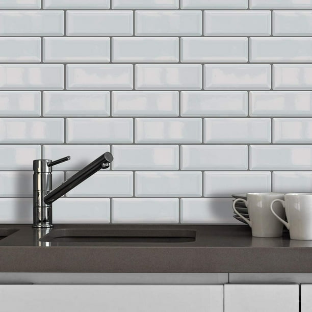 36 Sheets 12 x 6 White Metro Grey Grout Glossy 3D Peel and Stick Backsplash  Kitchen Tile Stickers Stick on Subway Mosaics Tile Paint Water Heat  Resistant Bathroom Kitchen Spring Easter Decoration - Walmart.com