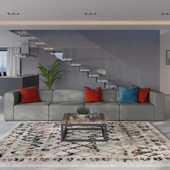 Modway Mingle Vegan Leather 4-Piece Sectional Sofa in Gray