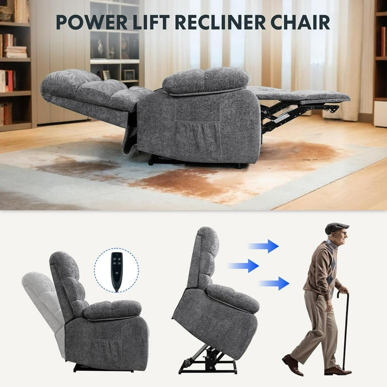 FLEXISPOT OKIN Dual Motor Oversized Power Lift Recliner Chair Heat Massage for Elderly Full Recline Lay Flat Capability Adjustable Wide Backrest