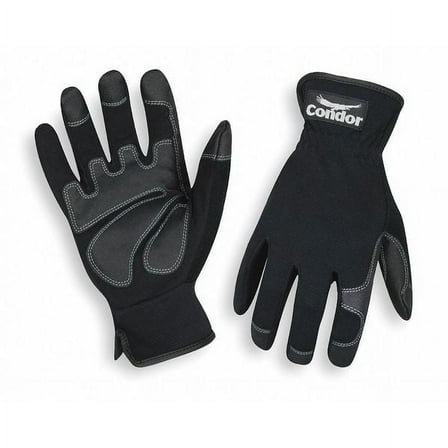 Condor Mechanics Gloves, Clarino/PVC Grip/Wear Panels Palm, S, Black 2XRR8
