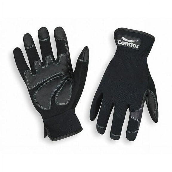 Condor Mechanics Gloves, Clarino/PVC Grip/Wear Panels Palm, S, Black 2XRR8