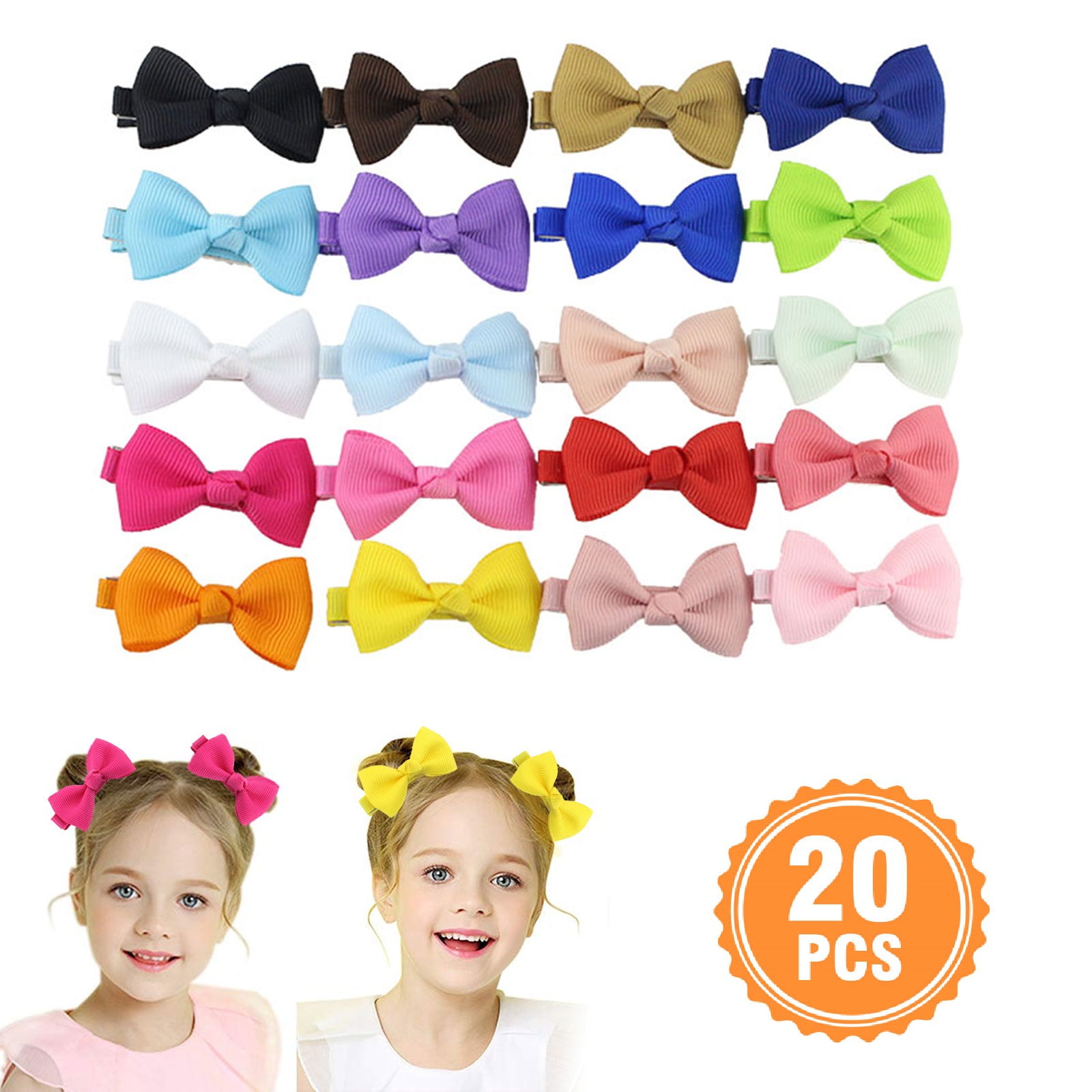 Baby Girls Hair Bows Clips, 4/2" Grosgrain Boutique Color Ribbon Mini Hair Bows Clips, Alligator Hair Clips Fully Lined Hair Accessories for Baby Girl Toddlers Kids Children in Pairs -