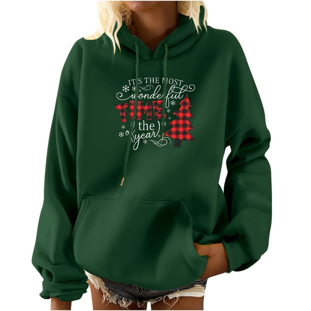Sudadera Con Capucha de Navidad Para Mujer Estampado de Manga Larga Bolsillo Casual Jersey Camisa Blusa Odeerbi ODB198080