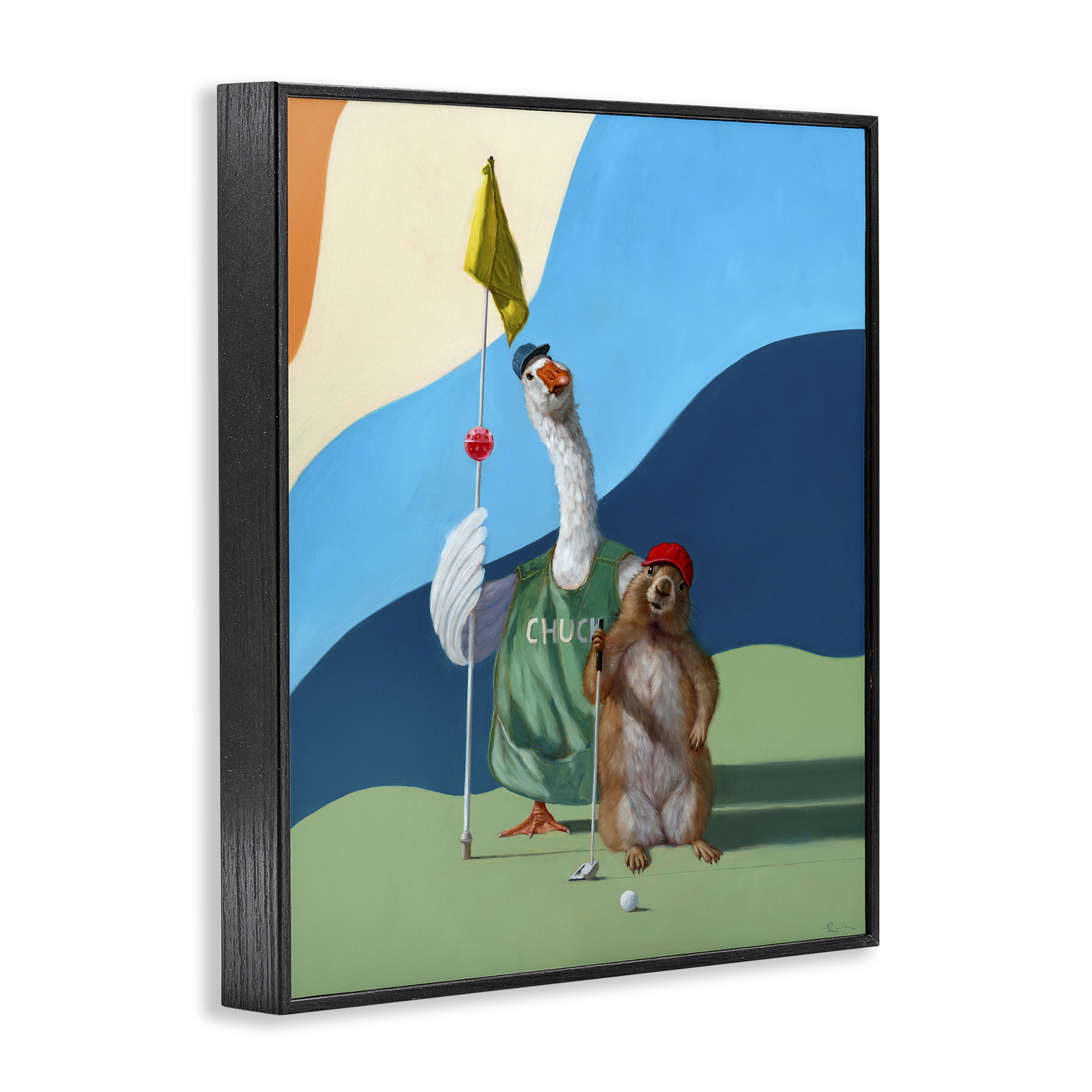Stupell Industries Golfing Goose & Gopher Sports Painting Black Framed Art Print Wall Art, 24 x 30