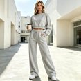 thumbnail image 6 of Sweatsuits Women 2 Piece Outfit 2026 Solid Drawstring Wide Leg Sweatpants Crew Neck Long Sleeve Cropped Tracksuit, 6 of 7