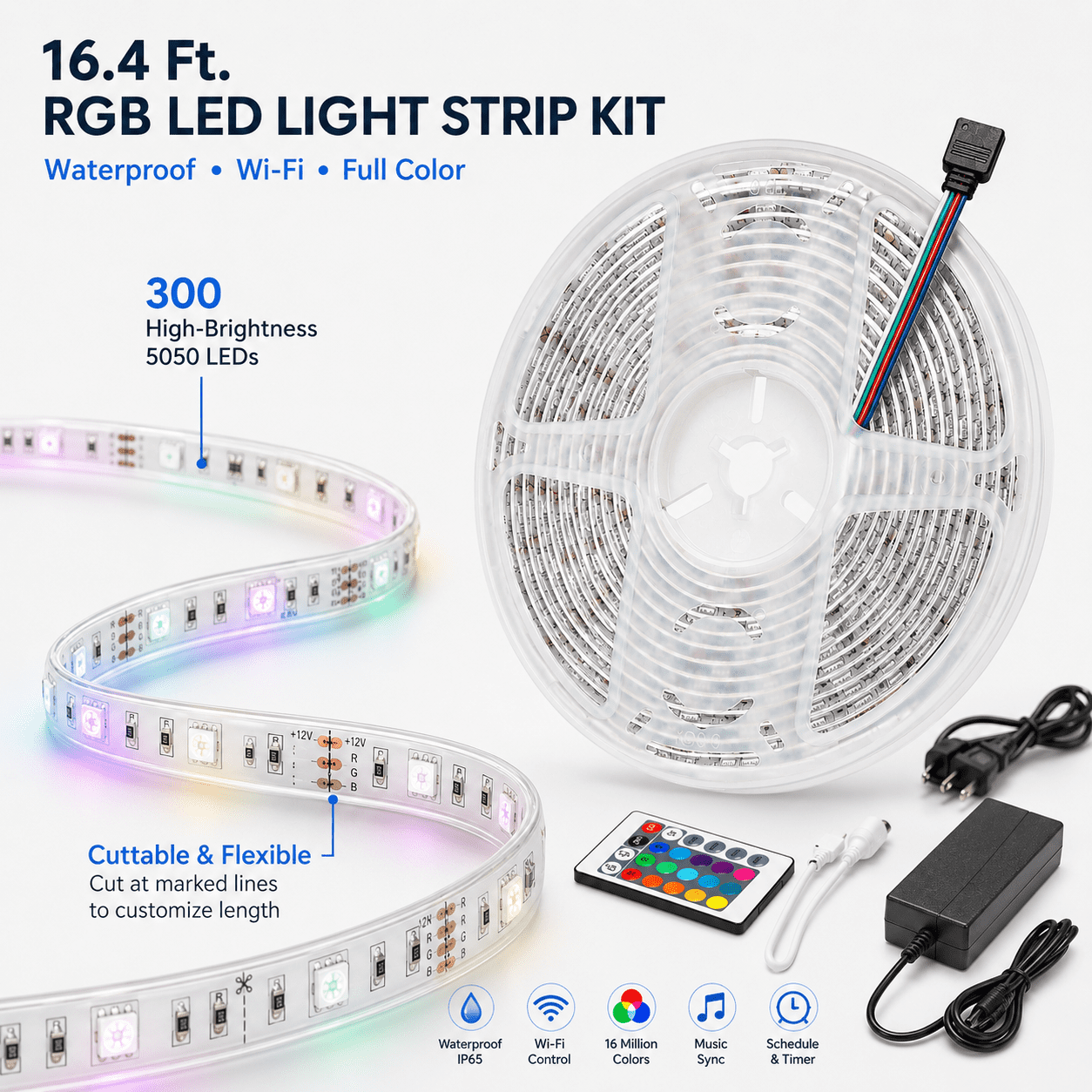 16.4 Ft. RGB Waterproof Wi-Fi LED Light Strip - 1 or 2 Pack 2 Pack