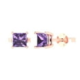 thumbnail image 2 of 1.0 Ct Princess Cut Studs Purple Alexandrite 14K Rose Solid Solid Gold Everyday Dainty Earrings Push Back, 2 of 7