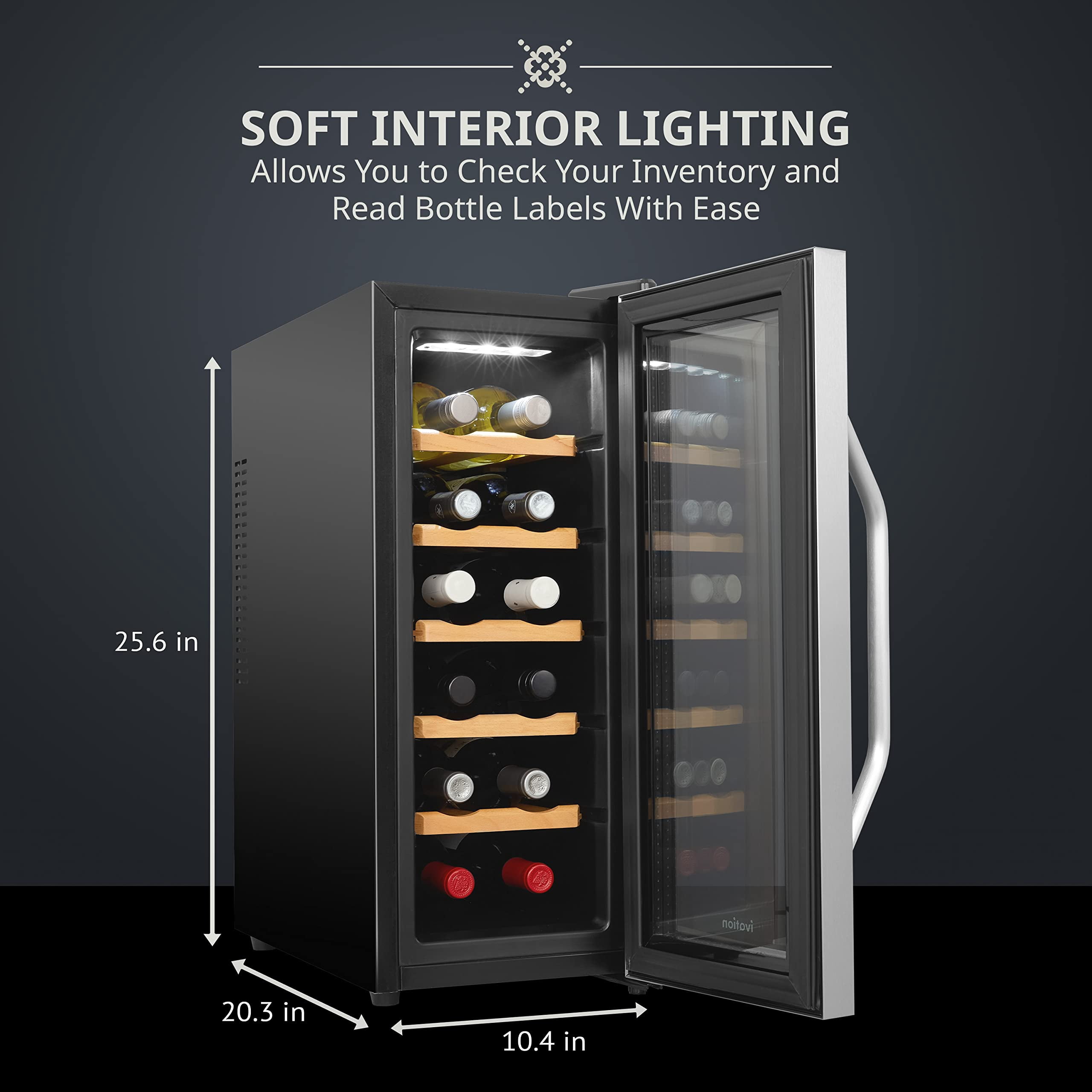 Ivation Wine Fridge, 12 Bottle Wine Cooler, Freestanding Wine Refrigerator