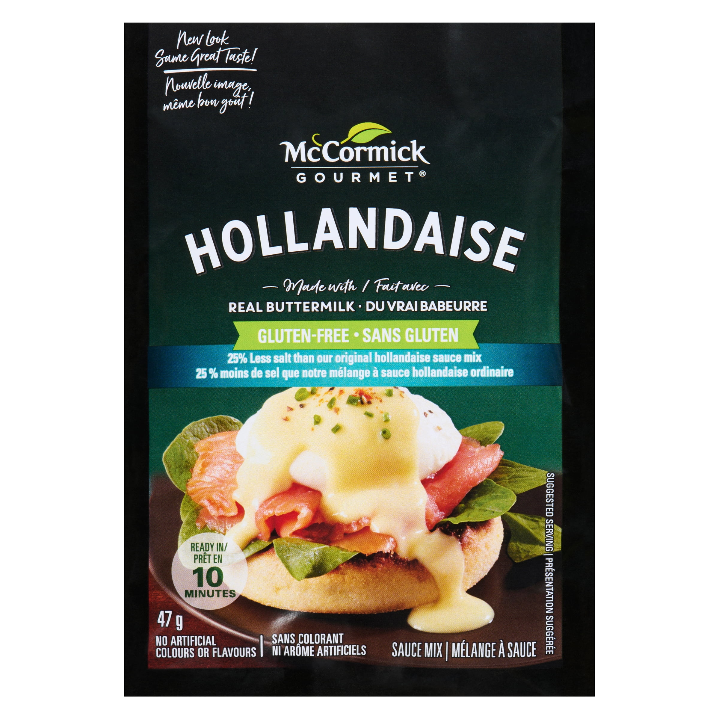 HOLLANDAISE 25% Less Sodium SAUCE MIX, MCCORMICK GOURMET HOLLANDAISE 25% LESS SODIUM SAUCE MIX