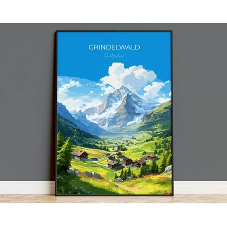 Grindelwald Travel Print, Travel Poster of Grindelwald, Grindelwald Gift, Switzerland Art Gift, Wall Art Print, 12x18 UNFRAMED