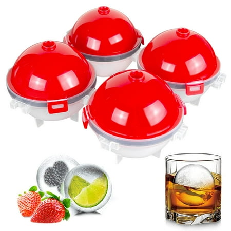 

Doolland Round Ice Cube Mold Set of 4 Individual 2.5 Inch Tight Sealing Leak Proof Plastic Big Sphere Ice Ball Makers for Whiskey Scotch and Bourbon