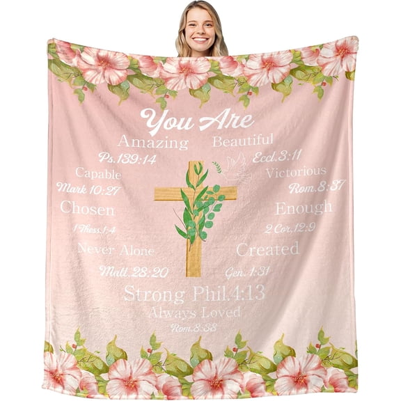 Christian Gifts for Women Blanket, Baptism Gifts for Girl, Confirmation Gifts for Girl, First Holy Communion Gifts, Throw Blanket 50x60, Religious Easter Basket Catholic Spiritual Gifts for Women